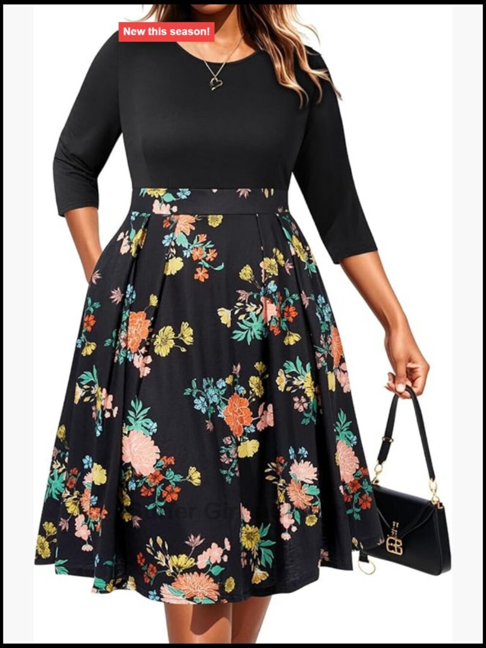 Plus Size Midi Dress with Pockets A-Line Work Church
